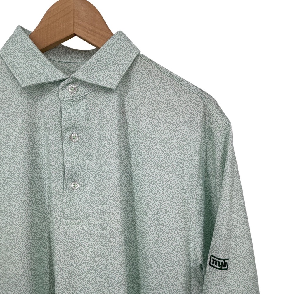 Donald Ross NYB Sportswear Mens Mint Green Scroll Print Golf Polo Shirt Size M